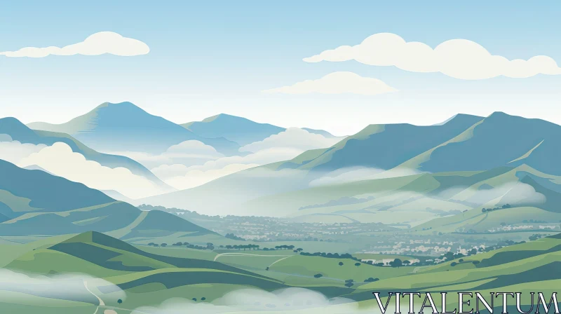 AI ART Mountain Landscape Vector Illustration
