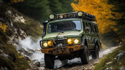 Off-road Adventure: Green Vehicle in Nature