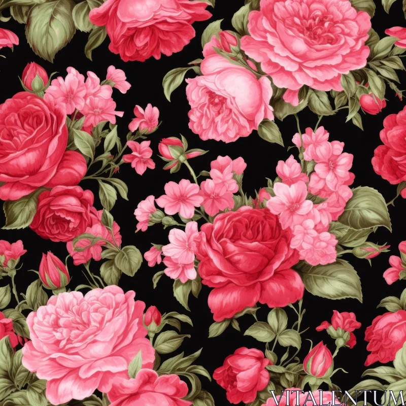 Pink and Red Roses Seamless Pattern AI Image