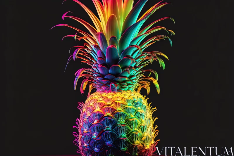 Rainbow Pineapple: Vibrant Fruit Artwork on a Black Background AI Image