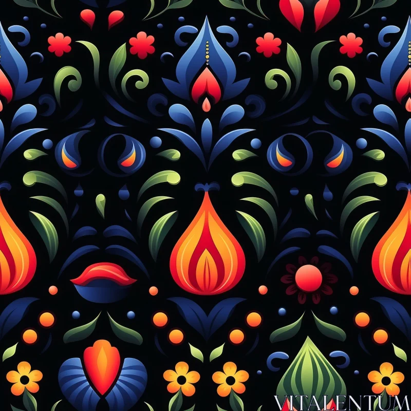 Traditional Folk Art Floral Seamless Pattern AI Image