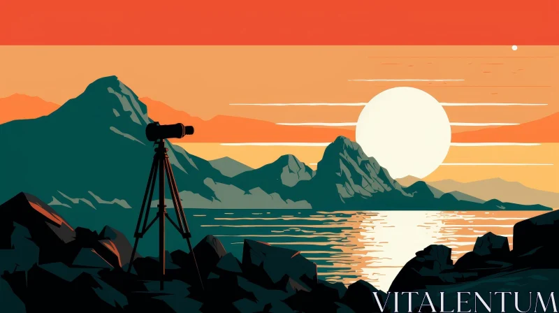 AI ART Tranquil Mountain Sunset Landscape