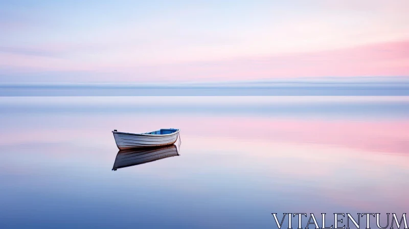 Tranquil Sunset Lake Boat Photography AI Image
