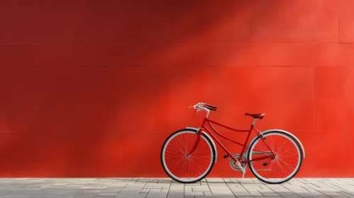 Vintage Red Bicycle Against Concrete Wall