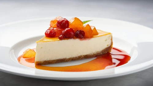 Delicious Cheesecake with Fruit Sauce and Berries