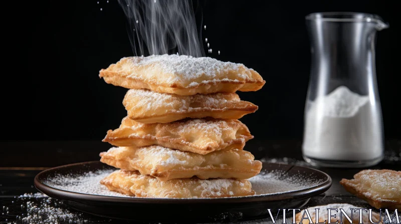 AI ART Delicious Fried Pastries with Powdered Sugar Stack