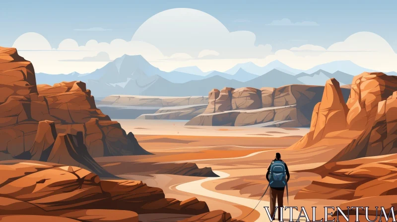 Desert Canyon Exploration: Person on Rock AI Image