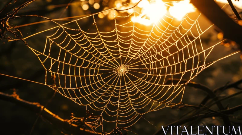 Glistening Spider Web in Morning Dew | Nature Photography AI Image