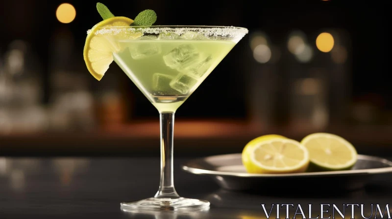 AI ART Green Cocktail Martini Glass Lime Mint Bar Counter