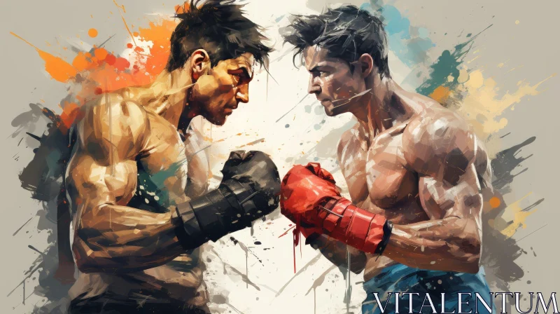 AI ART Intense Boxing Match: Two Muscular Men Facing Off