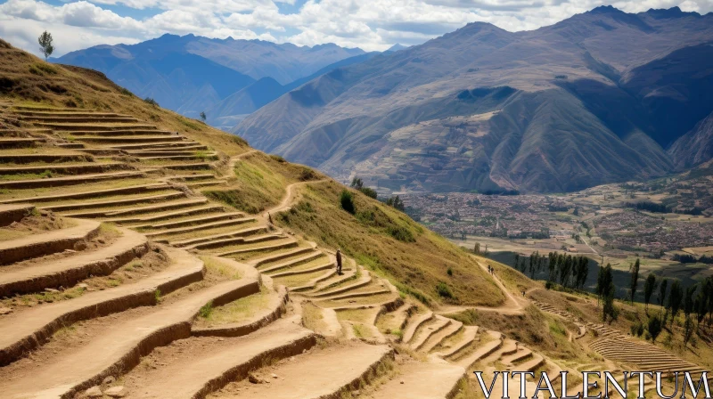 Majestic Mountain Landscape: Valley Agricultural Terraces AI Image