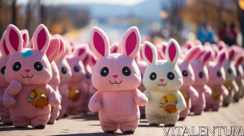 Pink Stuffed Bunny Rabbits: A Street Art Installation AI Image