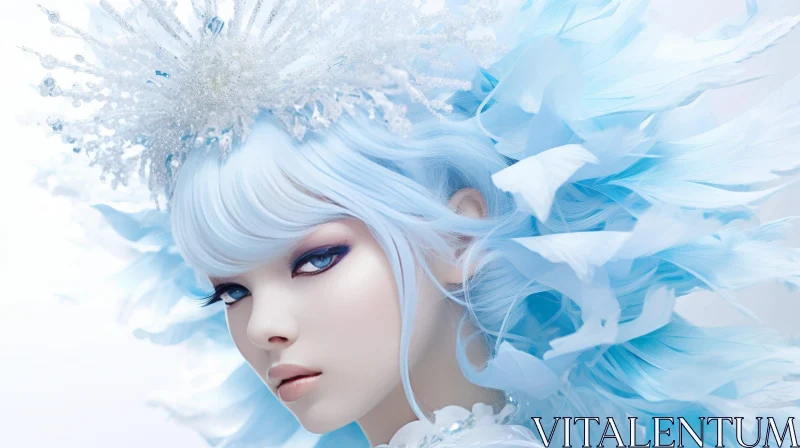 AI ART Serene Woman Portrait with Blue Hair