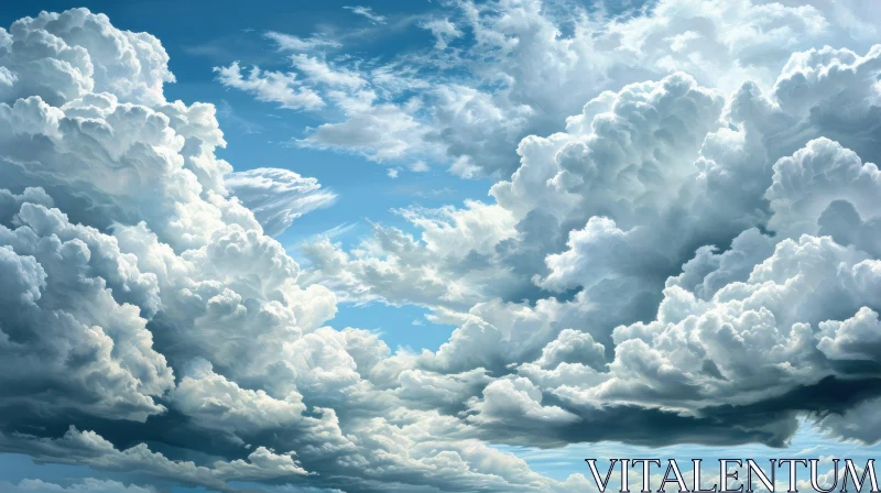 AI ART Tranquil Blue Sky with Fluffy Clouds - A Captivating Nature Image