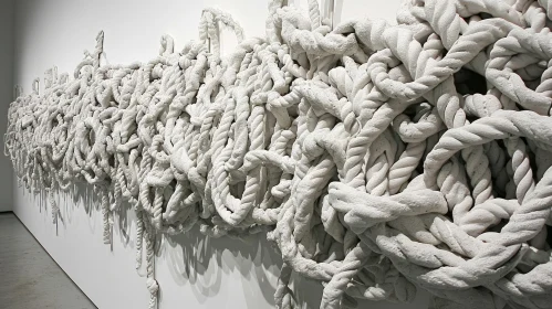 Twisted Rope Sculpture on White Wall - Abstract Art Installation