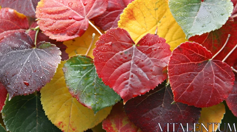 Captivating Autumn Leaves Close-Up: A Symphony of Colors and Water Droplets AI Image