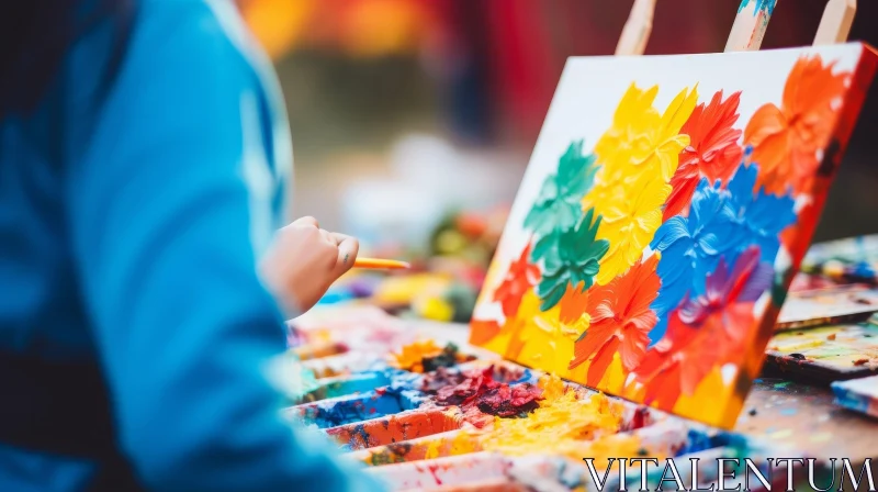 Child Painting with Bright Oil Paints on Canvas AI Image