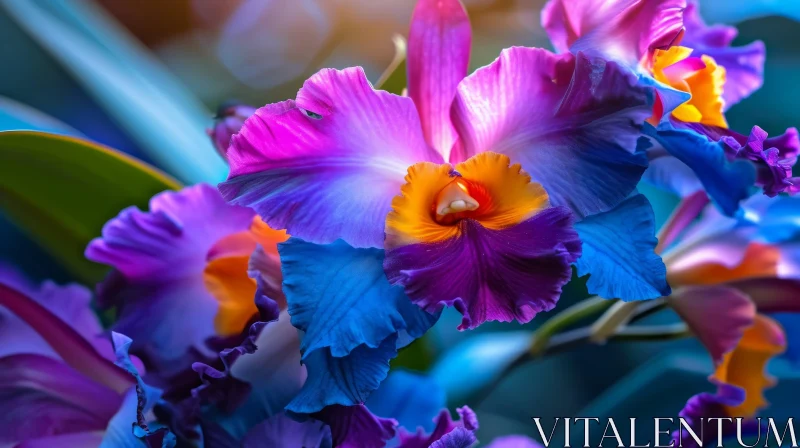 Close-Up of a Purple and Blue Orchid Flower | Mesmerizing Beauty AI Image