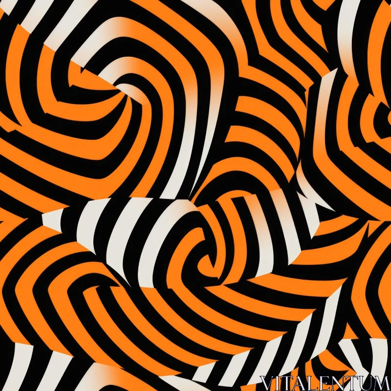 AI ART Curved Black and Orange Stripes Pattern