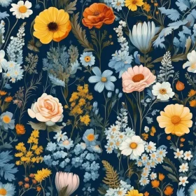 Dark Blue Floral Seamless Pattern