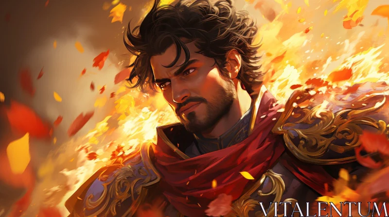 Epic Warrior Portrait in Fiery Background AI Image