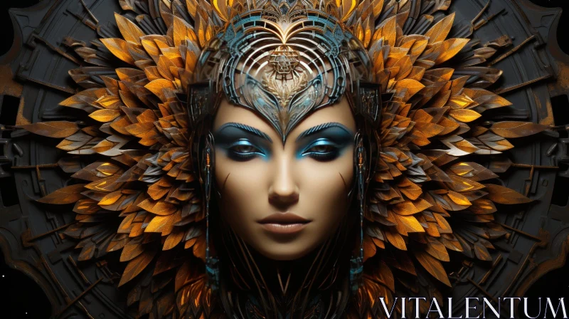 Exquisite Woman Portrait with Golden Headpiece AI Image