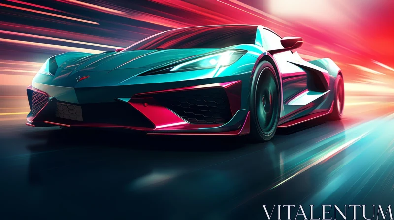 Futuristic Blue and Pink Sports Car Digital Painting AI Image