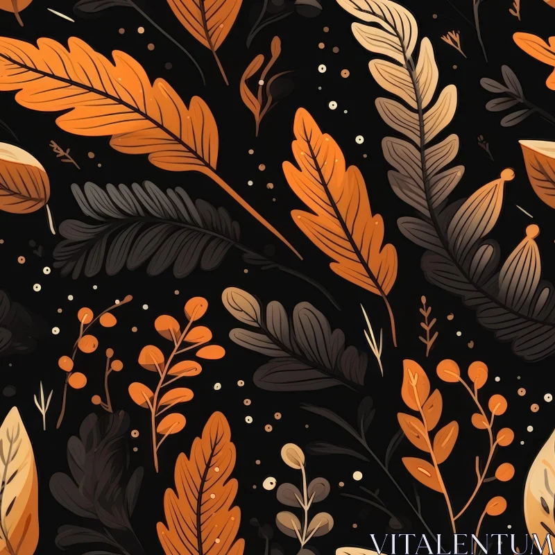 Hand-Drawn Leaves and Flowers Pattern in Warm Colors AI Image