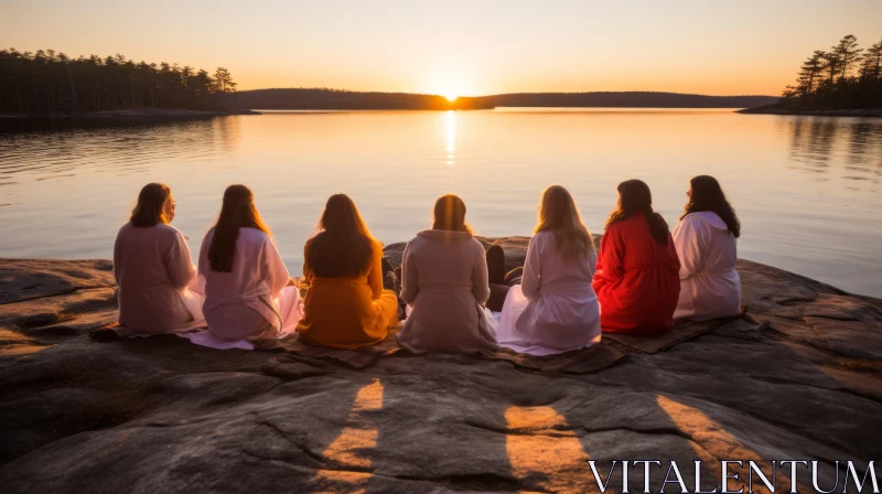 AI ART Meditative Sunset - A Gathering of Serenity and Peace