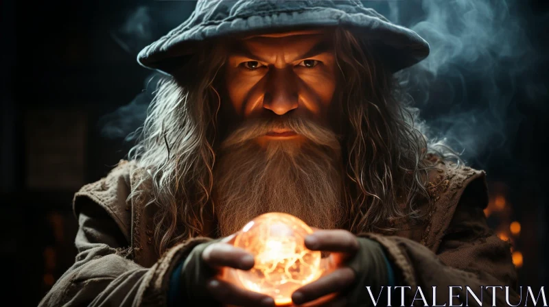 Mystical Wizard Portrait with Crystal Ball AI Image