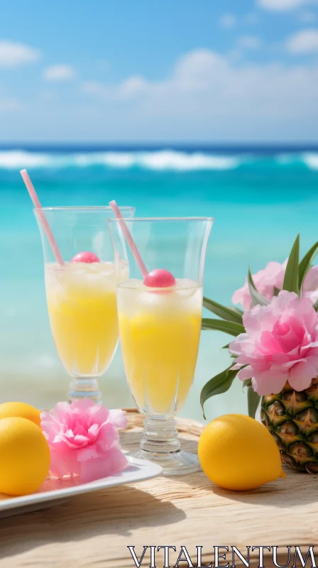 Oceanic Bliss with Lemonade and Fruits in Pinkcore Aesthetic AI Image