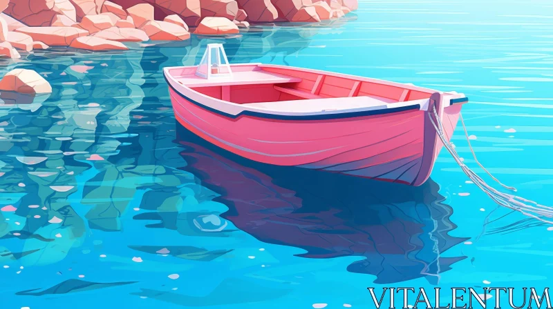 AI ART Pink Boat on Calm Sea Digital Painting