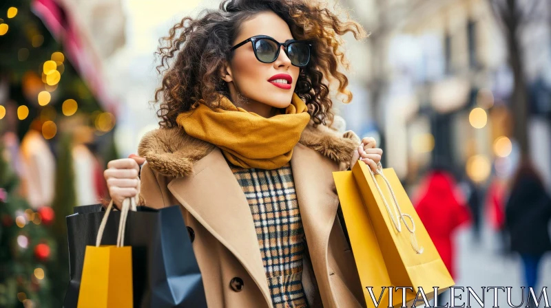 Stylish Woman with Shopping Bags in a Shopping Street AI Image
