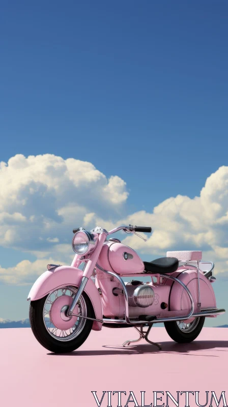 Vintage Pink Motorcycle under Cloudy Blue Sky AI Image