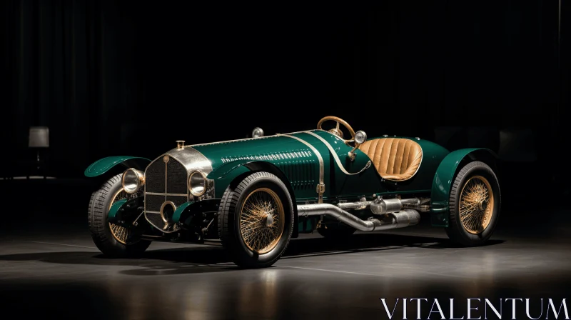 Vintage Racing Car in Dark Room | Dark Teal and Light Gold | New Leipzig School AI Image