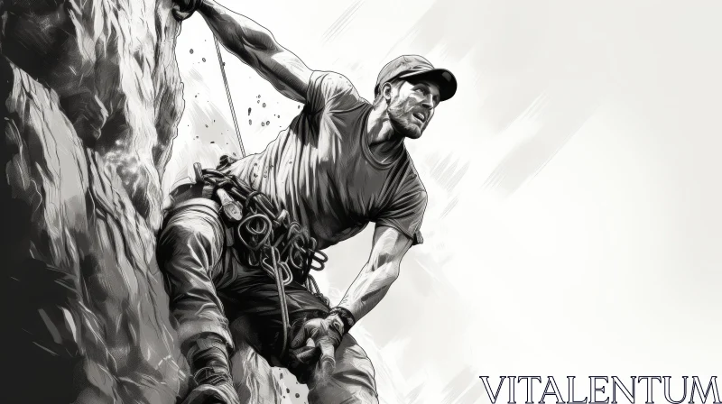AI ART Black and White Rock Climber Drawing
