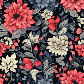 Dark Blue Floral Pattern - Traditional Indian Chintz Design