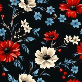 Dark Blue Floral Seamless Pattern