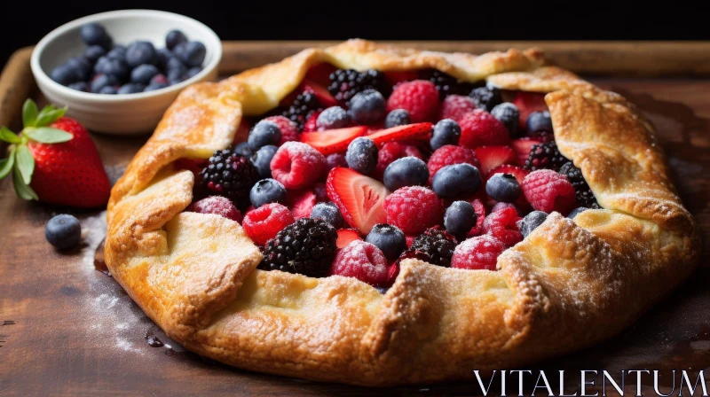 Delectable Berry Tart on Wooden Table AI Image