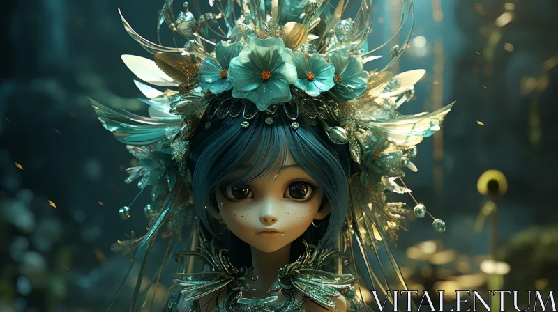 Enchanting Fairy Portrait with Blue Hair and Green Eyes AI Image