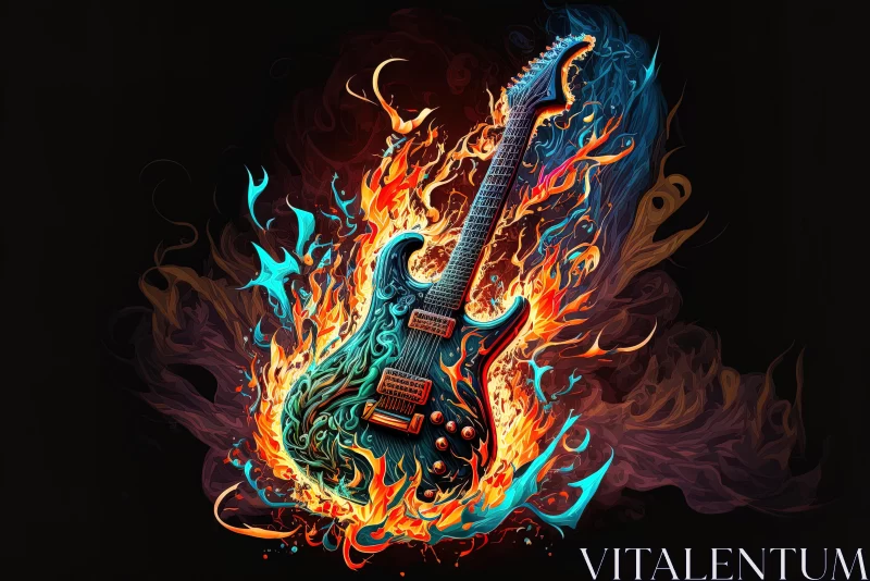 Flame Guitar Art - Hyper-Detailed Illustration with Electric Colors AI Image