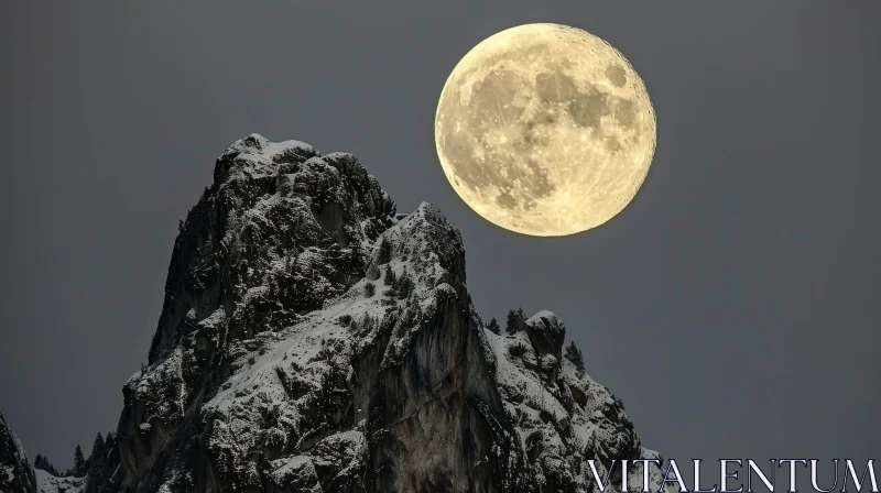Full Moon over Snow-Capped Mountain AI Image
