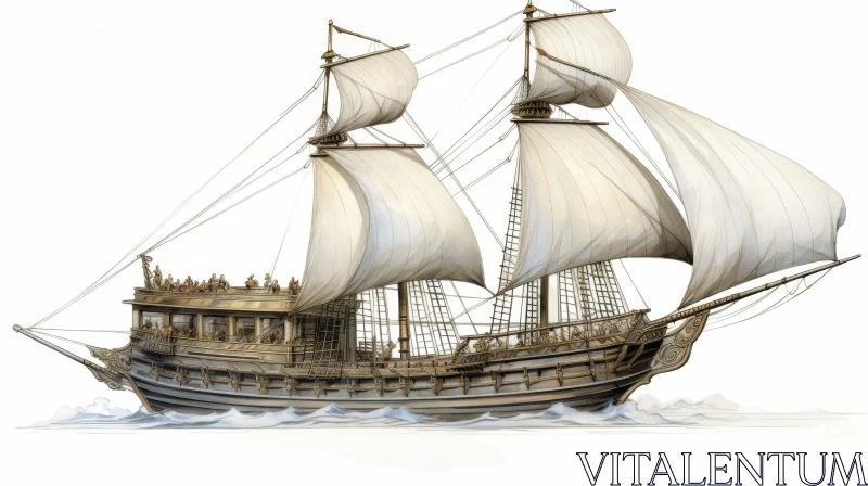 Historical Ship Sailing on Calm Sea AI Image
