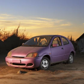 Purple Car on Dirt - Neo-Pop Art Inspired