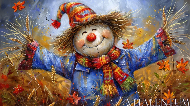 Scarecrow in Wheat Field Painting AI Image