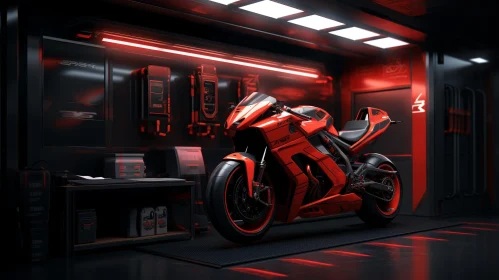 Sleek Futuristic Motorcycle in Garage
