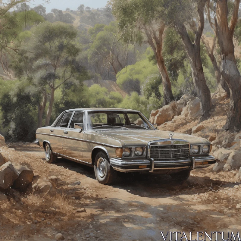 Timeless Elegance: Realistic Car on a Dirt Road AI Image