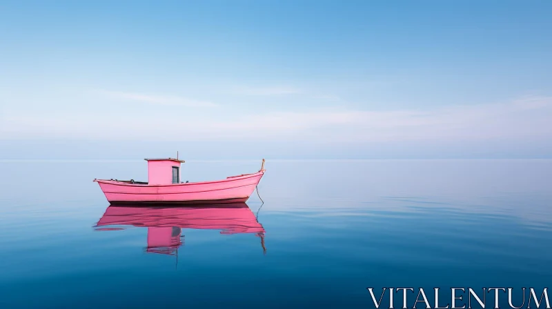 Tranquil Seascape with Pink Boat | Serene Water Scene AI Image