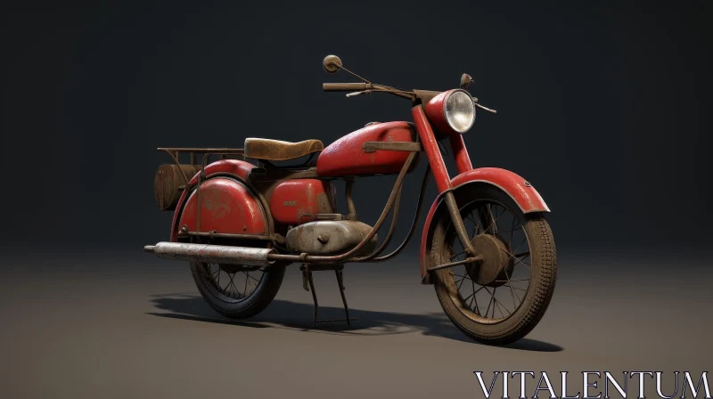AI ART Vintage Red Motorcycle in Abandoned Setting