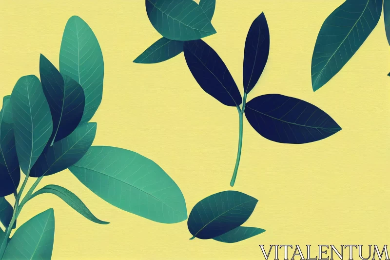 Abstract Illustration of Bushes with Blue Leaves on Yellow Background AI Image